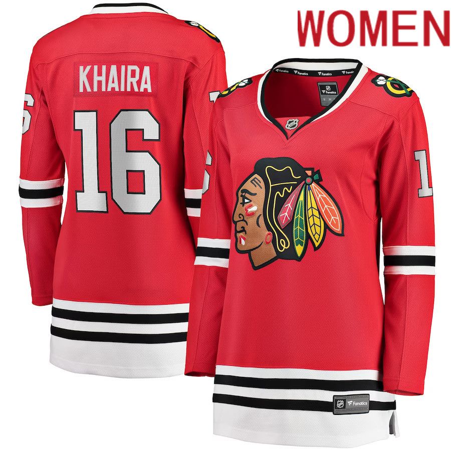 Women Chicago Blackhawks #16 Jujhar Khaira Fanatics Branded Red Breakaway Player NHL Jersey